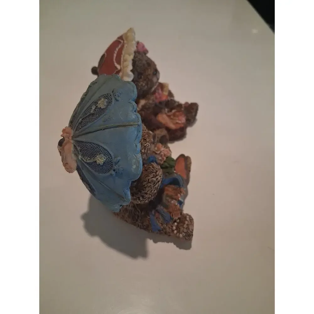 Vintage Resin Teddy Bear Figurines Lot Of 2 Dressed Girl Bears Hats Umbrella